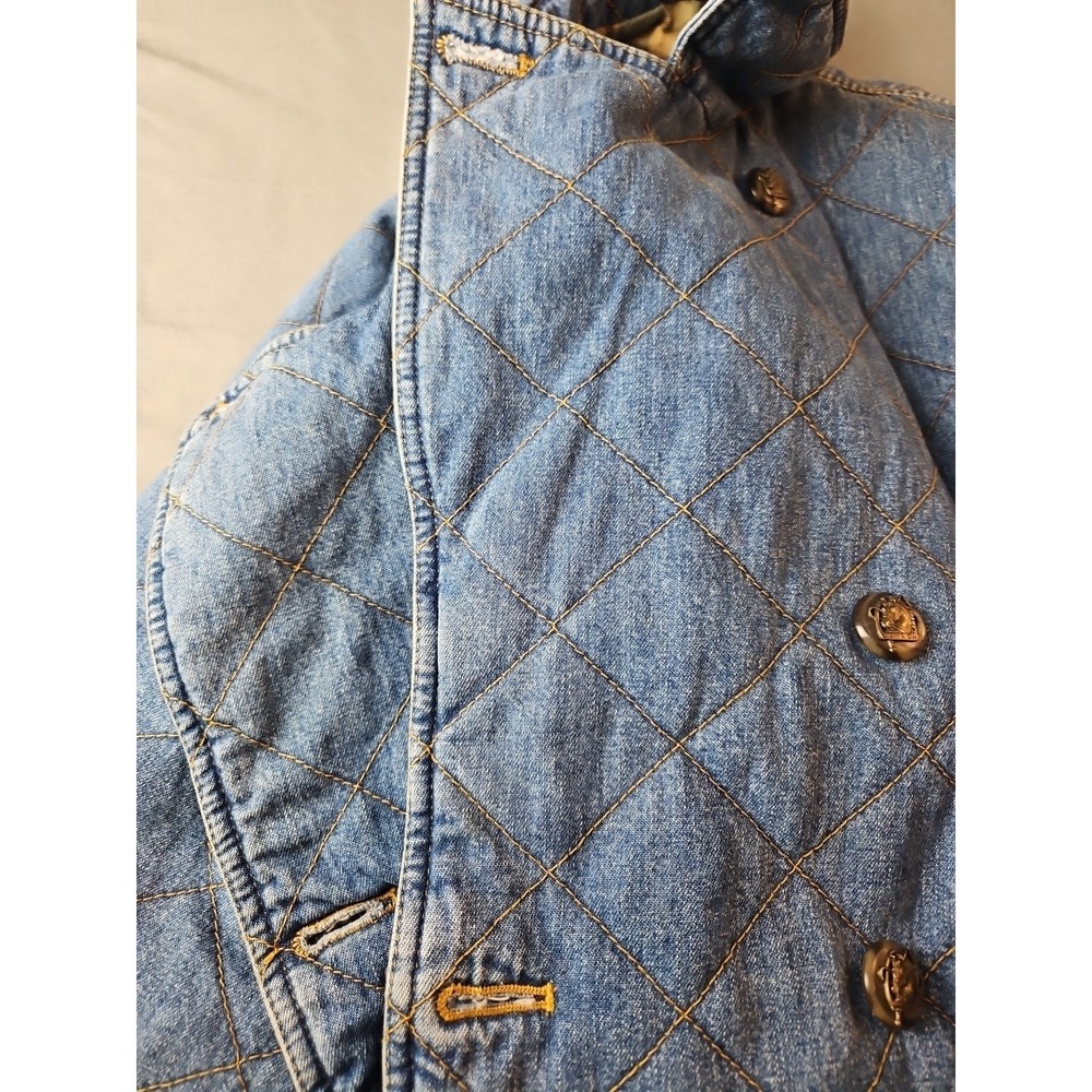 Vintage Lauren Jeans Co Jacket Womens Large Quilted Denim Equestrian Barn Coat - Picture 9 of 11